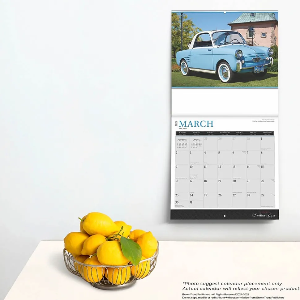 2025 Brown Trout Motor Club Classic Italian Cars 12" x 12" Monthly Wall Calendar (9781975476076)