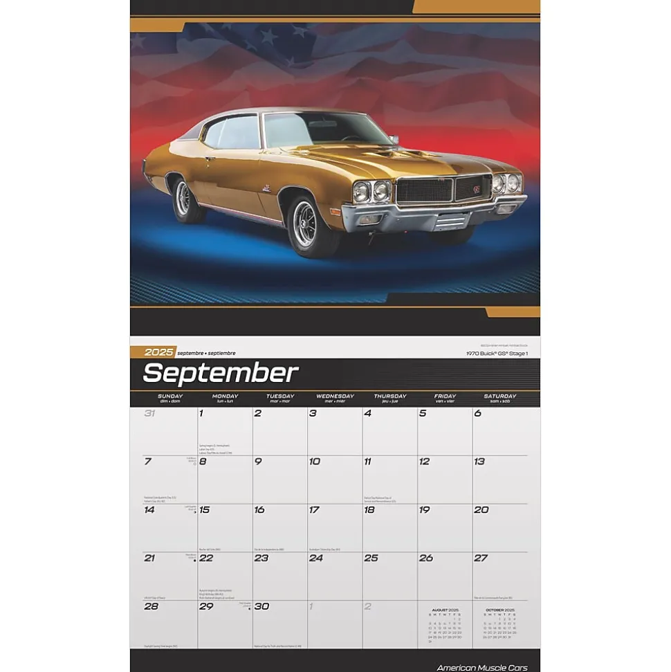 2025 BrownTrout American Muscle Cars 7" x 12" Monthly Deluxe Wall Calendar (9781975479398)