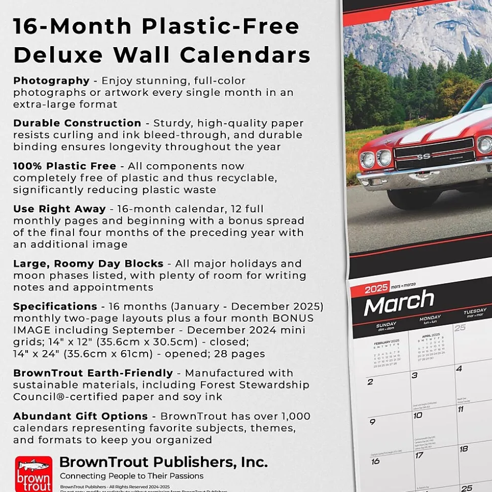 2025 BrownTrout American Muscle Cars 7" x 12" Monthly Deluxe Wall Calendar (9781975479398)