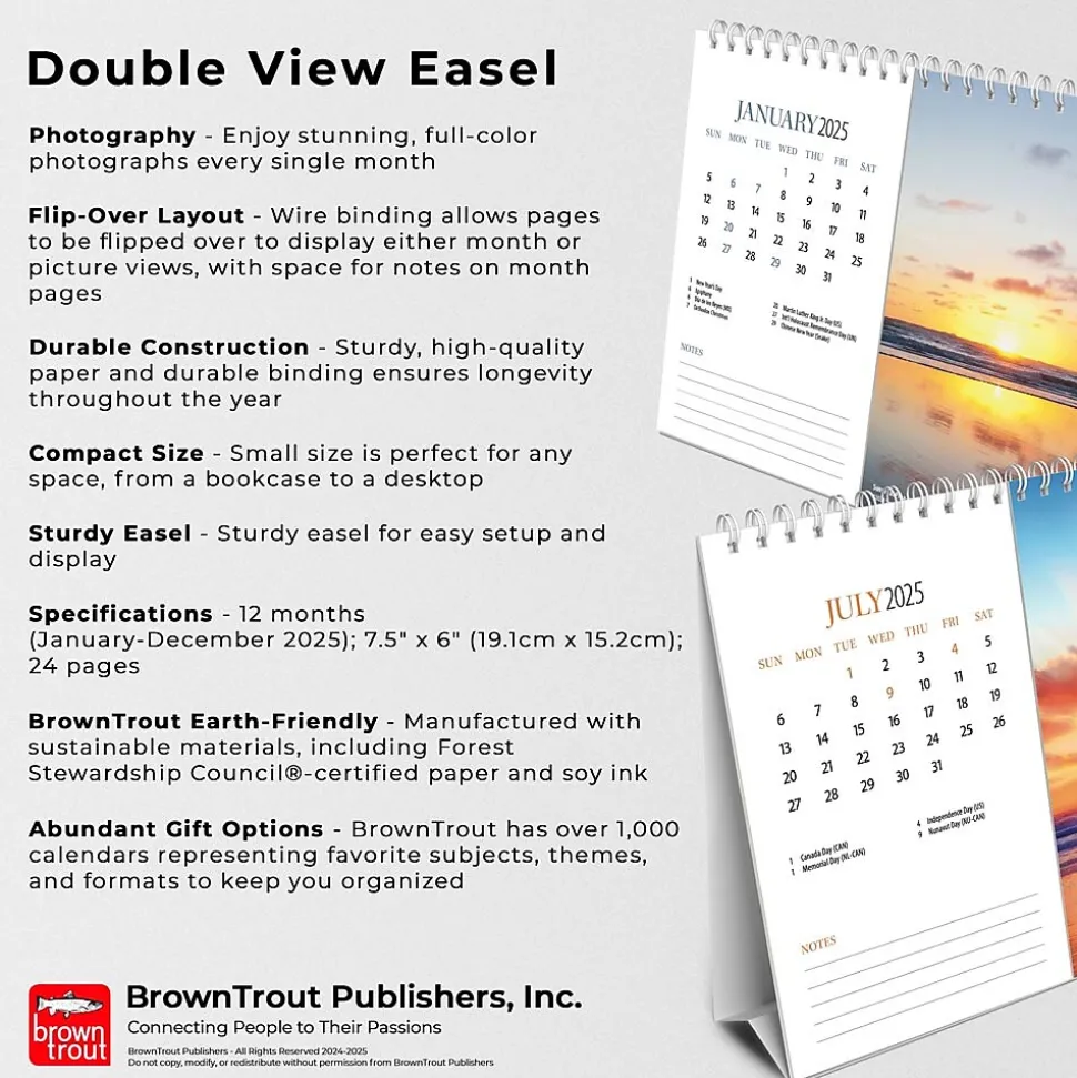 2025 BrownTrout Beaches 7.5" x 6" Monthly Double-View Easel Desk Calendar (9781975478445)