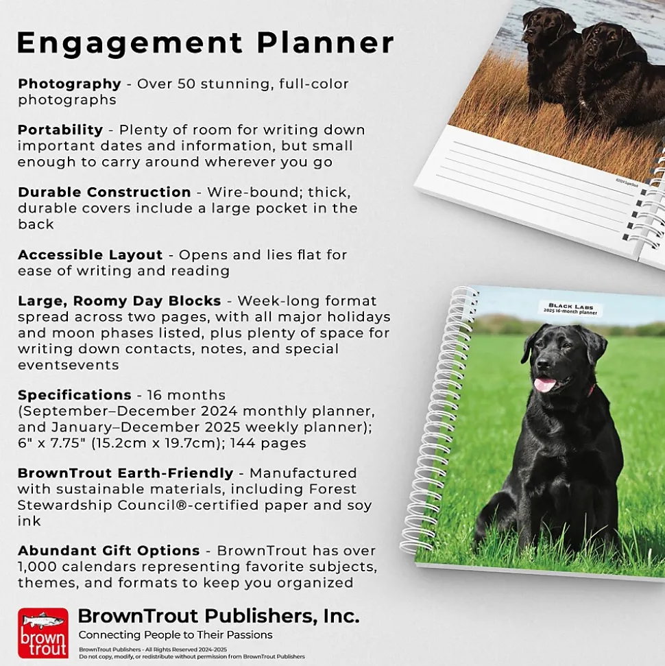 2025 BrownTrout Black Labrador Retrievers 6" x 7.75" Weekly Engagement Planner, Paper Cover, Multicolored (9781975473235)