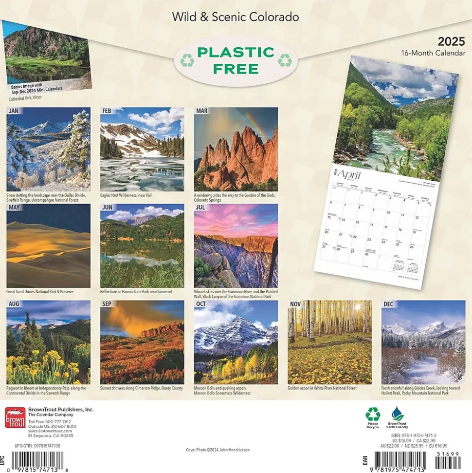 2025 BrownTrout Colorado Wild & Scenic 12" x 24" Monthly Square Wall Calendar (9781975474713)