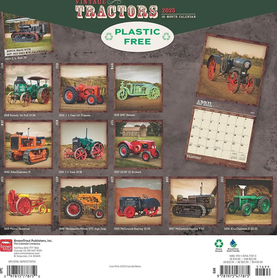 2025 BrownTrout Vintage Tractors 12" x 12" Monthly Wall Calendar (9781975477875)