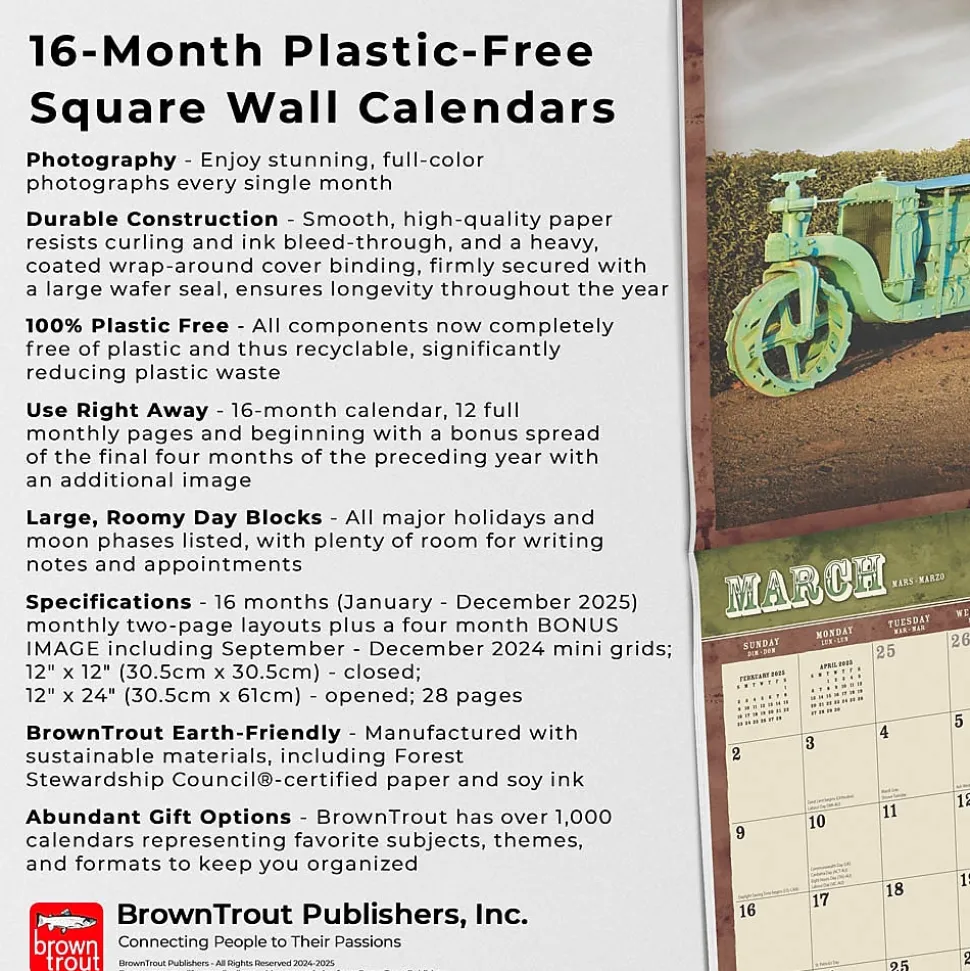 2025 BrownTrout Vintage Tractors 12" x 12" Monthly Wall Calendar (9781975477875)