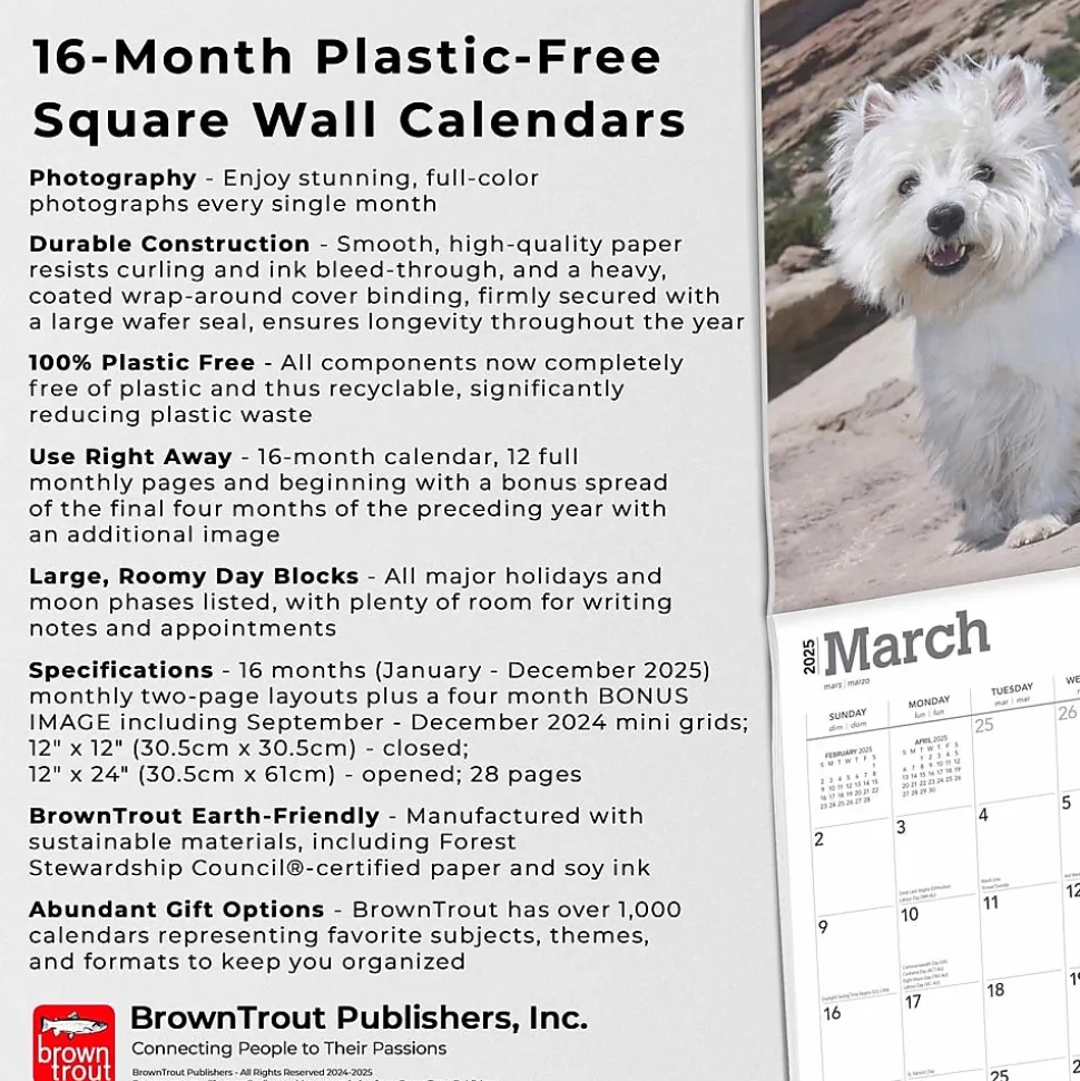 2025 BrownTrout West Highland White Terriers 12" x 12" Monthly Wall Calendar (9781975477974)