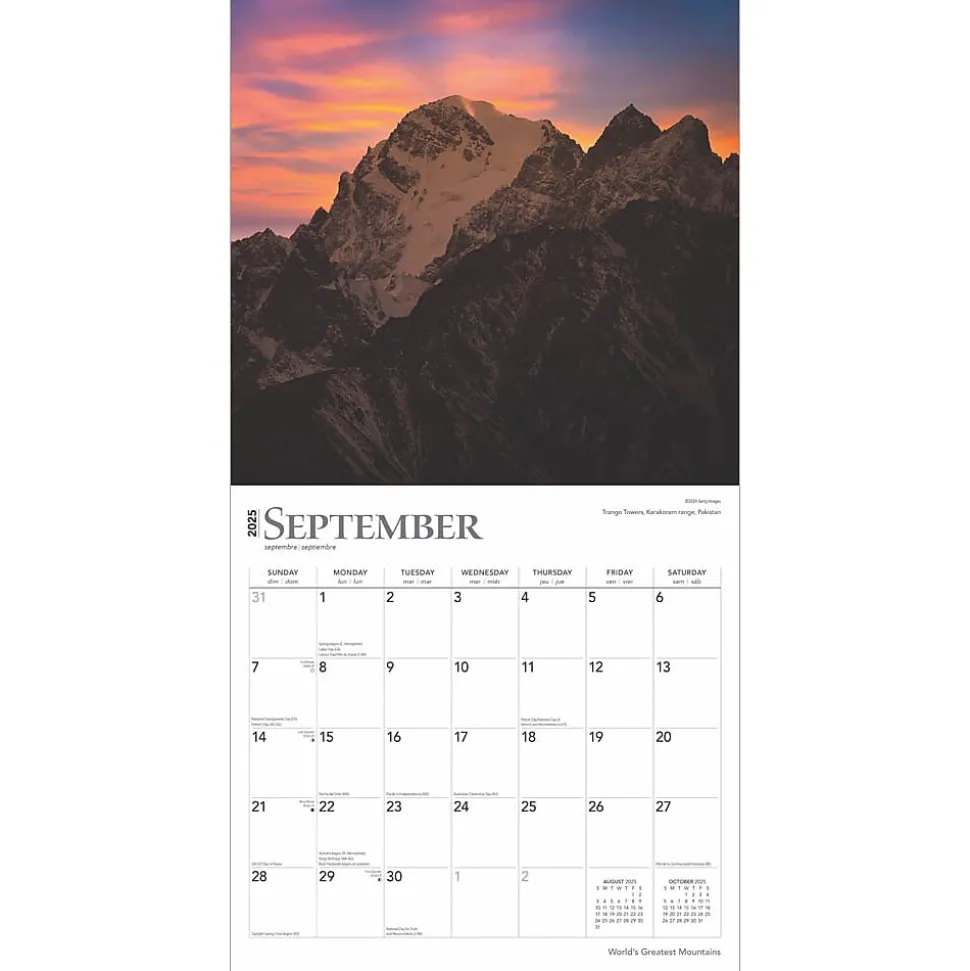 2025 BrownTrout World's Greatest Mountains 12" x 12" Monthly Square Wall Calendar (9781975475338)