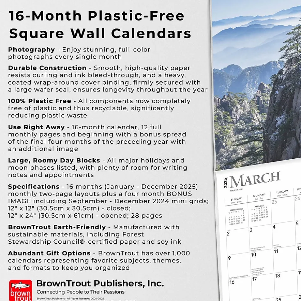 2025 BrownTrout World's Greatest Mountains 12" x 12" Monthly Square Wall Calendar (9781975475338)