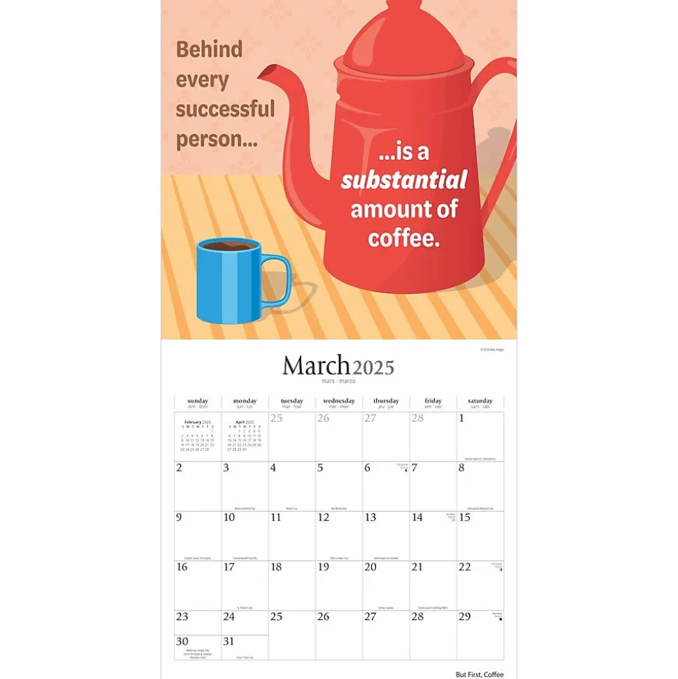 2025 Brush Dance But First Coffee 12" x 24" Monthly Square Wall Calendar, (9781975478544)
