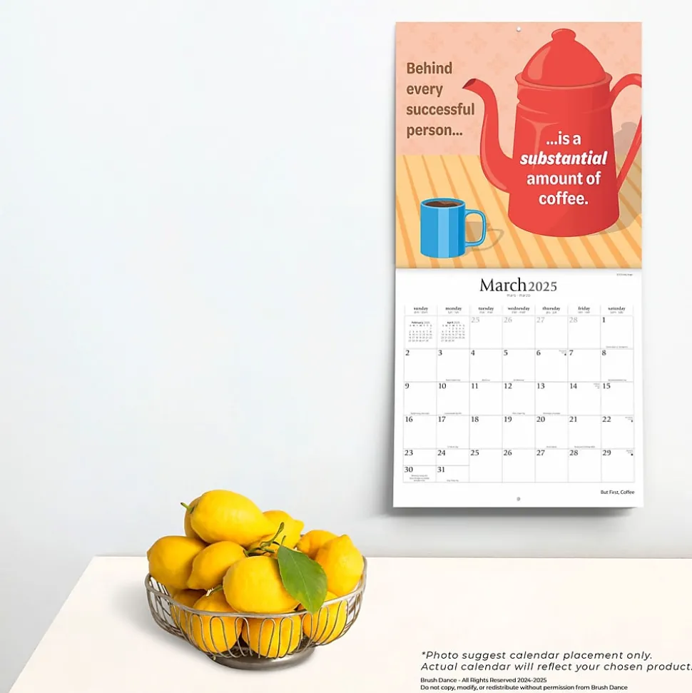 2025 Brush Dance But First Coffee 12" x 24" Monthly Square Wall Calendar, (9781975478544)