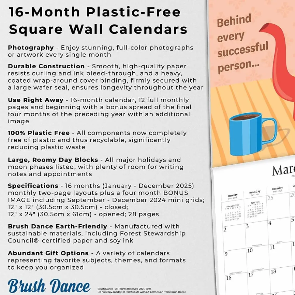 2025 Brush Dance But First Coffee 12" x 24" Monthly Square Wall Calendar, (9781975478544)