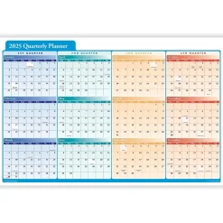 2025 ComplyRight Quarterly Planner 36" x 24" Yearly Dry Erase Wall Calendar, Red/Blue/Orange (J0061)