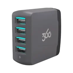 360 Electrical Vivid 8.0 4-Outlet Wall Charger, Gray (360542)