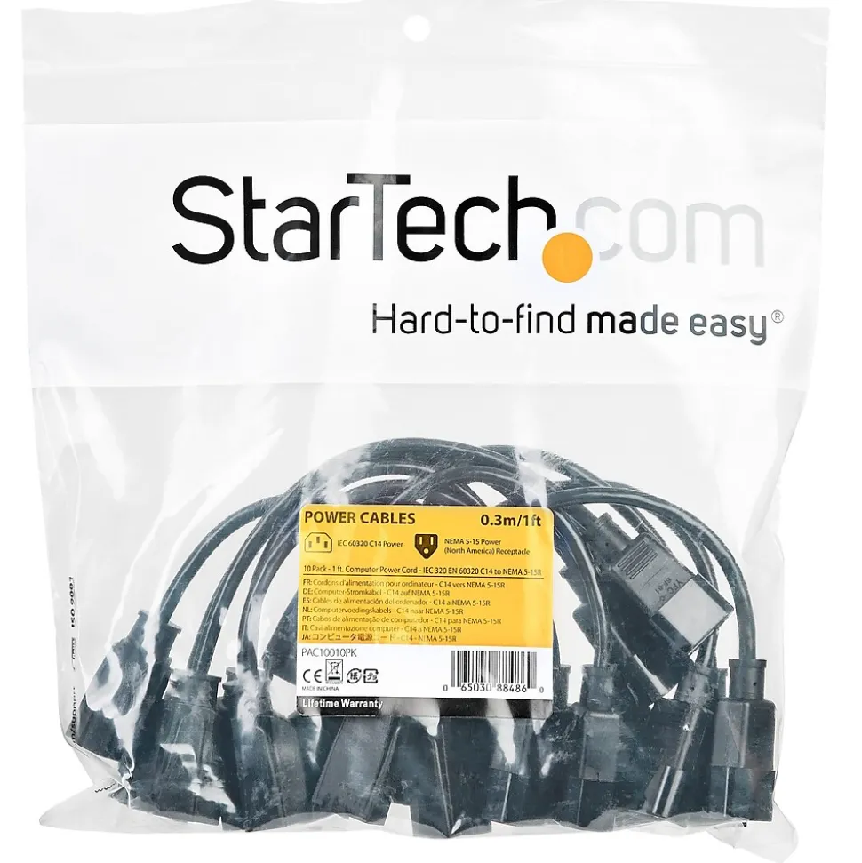 1 ft. Computer Power Cord - 10-Pack
