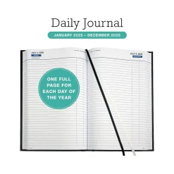 2025 Global Printed Products 8" x 12.5" Daily Planner, Cardboard Cover, Black (SPLS-SDCY25-BK)