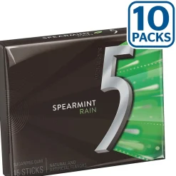 5 Gum Sugar Free Gum, Spearmint Rain, 10/Box (WMW51404)