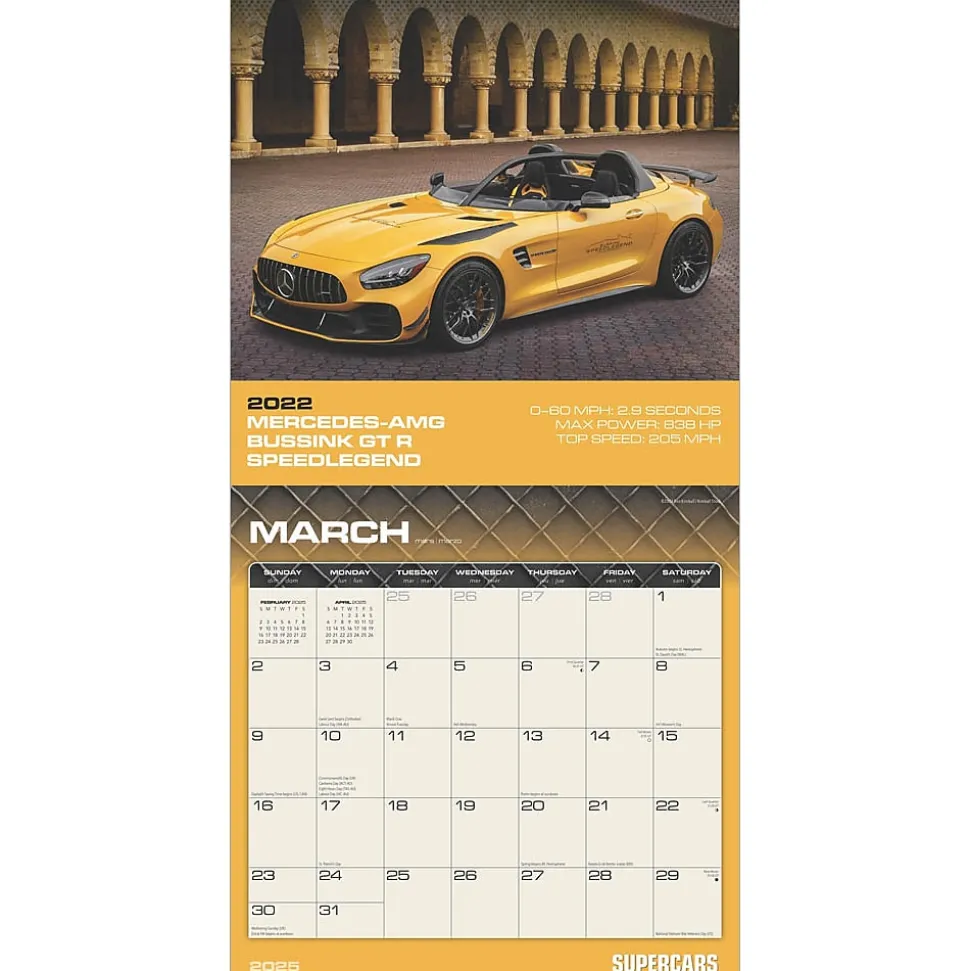 2025 Motor Club Supercars 12" x 12" Monthly Square Wall Calendar (9781975477844)