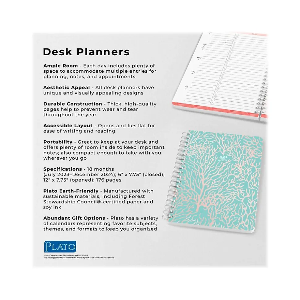 2024 Plato Seaside Currents 6" x 7.75" Academic & Calendar Weekly Planner, Paperboard Cover, Blue/Pink (9781975470579)
