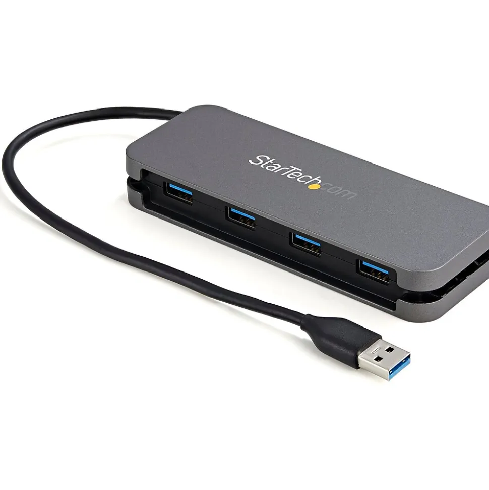 4 Port USB 3.0 Hub, 4x USB-A, 5Gbps Laptop/Desktop USB Type-A Hub, USB Bus Powered, 28cm Long Cable with Cable Management