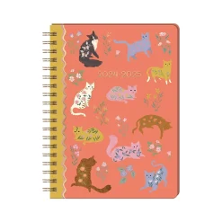 2024-2025 Punch Studio Floral Cats 7" x 9.5" Weekly & Monthly Planner, Coral Multi (79143)