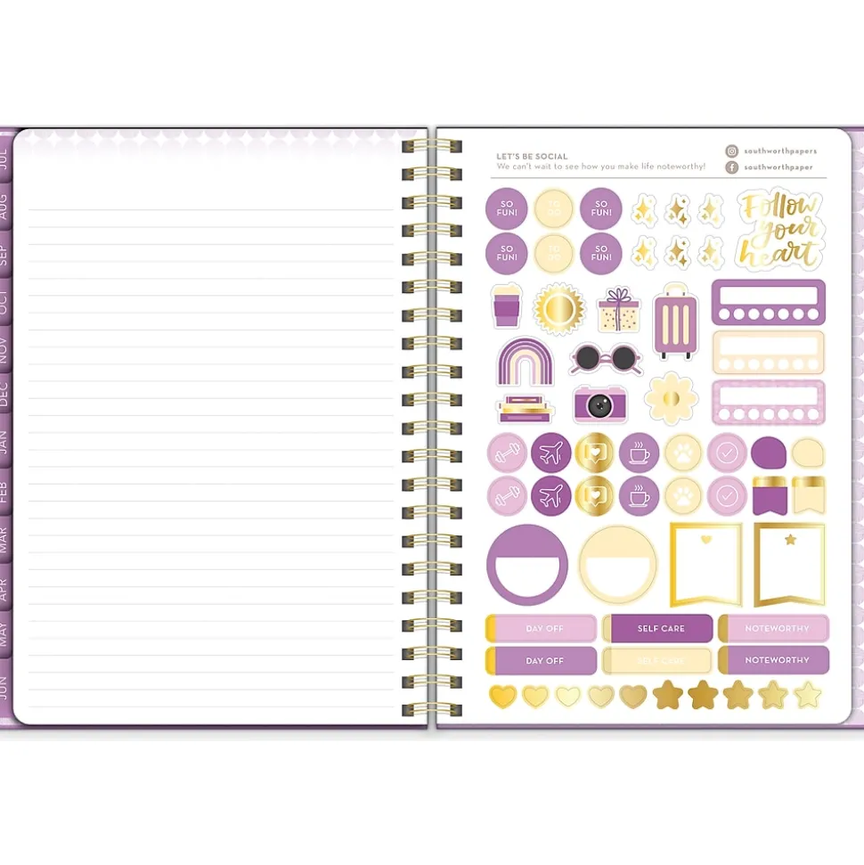 2024-2025 Southworth Plum Geo 7" x 9.25" Academic Year Weekly & Monthly Planner, Hardsided Cover, Purple/White (91489)