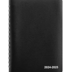 2024-2025 Staples 5" x 8" Academic Daily Appointment Book, Faux Leather Cover, Black (ST60364-23)