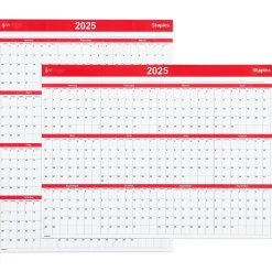 2025 Staples 15.69" x 12" Dry Erase Wall Calendar, Red/White (ST53905-25)