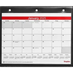 2025 Staples 11" x 8" Wall Calendar, White/Black (ST12949-25)