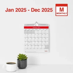 2025 Staples 6" x 7" Wall Calendar, Red/White (ST53923-25)