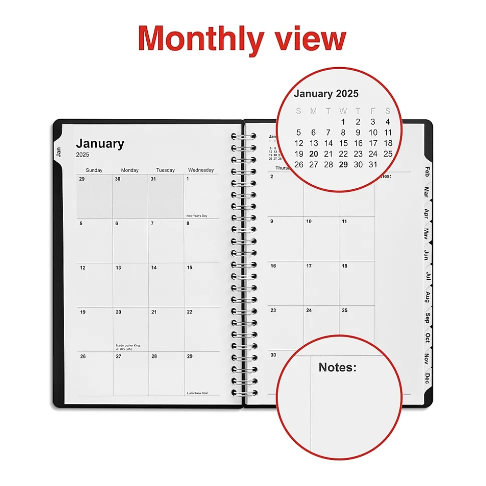 2025 Staples 5" x 8" Weekly & Monthly Planner, Plastic Cover, Black (ST21490-25)