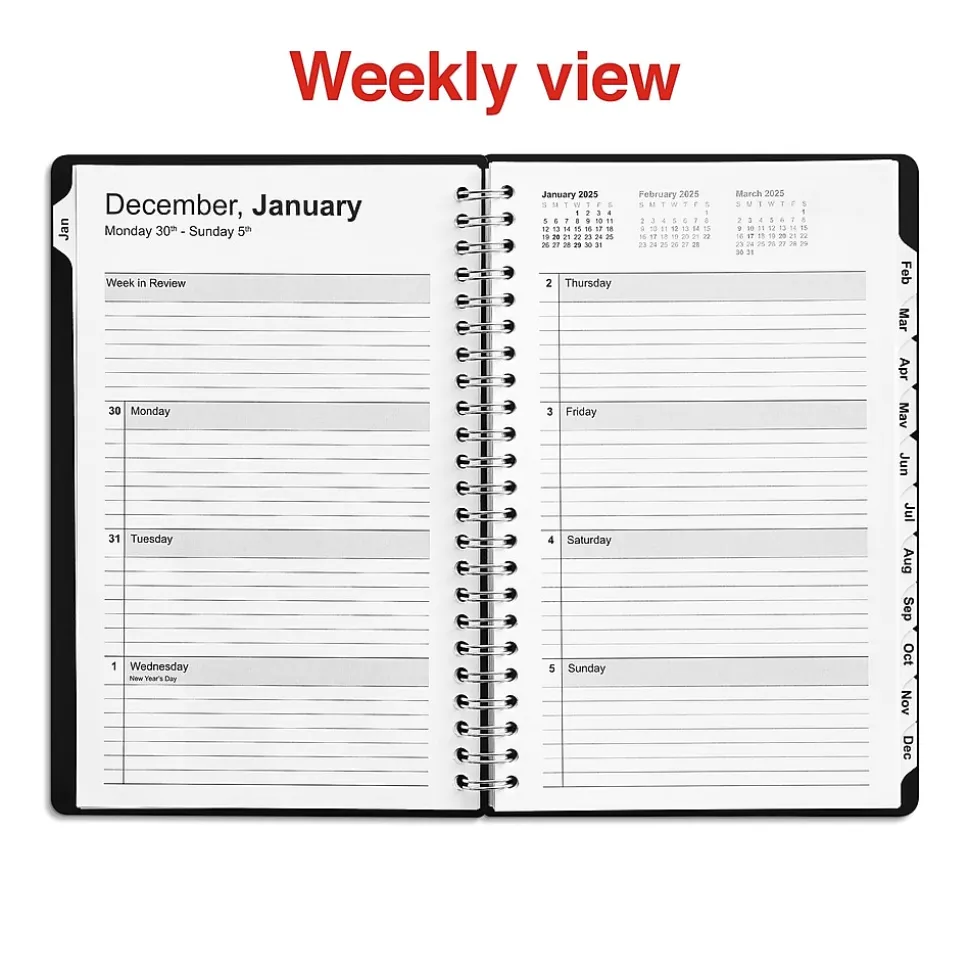 2025 Staples 5" x 8" Weekly & Monthly Planner, Plastic Cover, Black (ST21490-25)