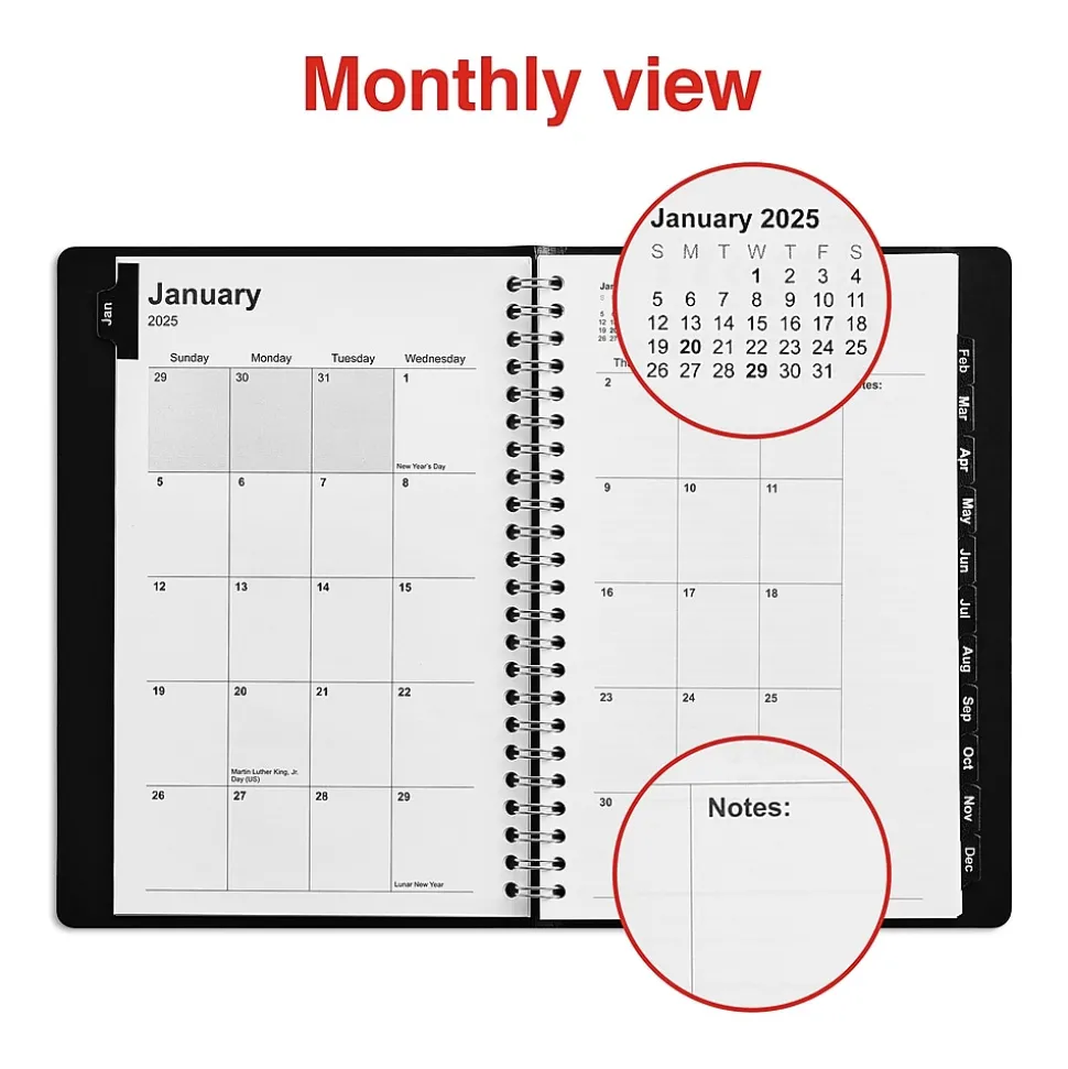 2025 Staples 5" x 8" Weekly & Monthly Appointment Book, Black (ST58454-25)