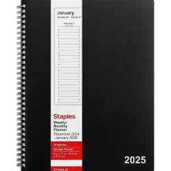 2025 Staples 8" x 11" Weekly & Monthly Appointment Book, Assorted Colors (ST12940-25)