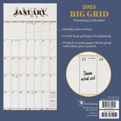 2025 TF Publishing Big Grid-Floral 7" x 7" Monthly Wall Calendar (25-2110)