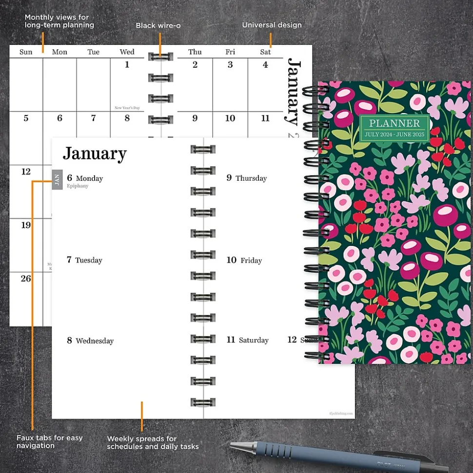 2025 TF Publishing Floral Burst 3.5" x 6.5" Weekly & Monthly Planner, Paperboard Cover, Multicolored (25-7502)