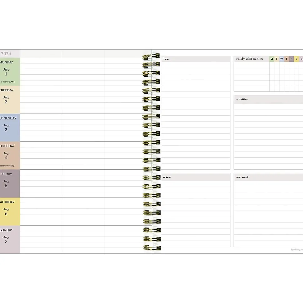 2024-2025 TF Publishing White Lotus Verde Fronds 6" x 8" Academic Weekly & Monthly Planner, Paperboard Cover, Green/White