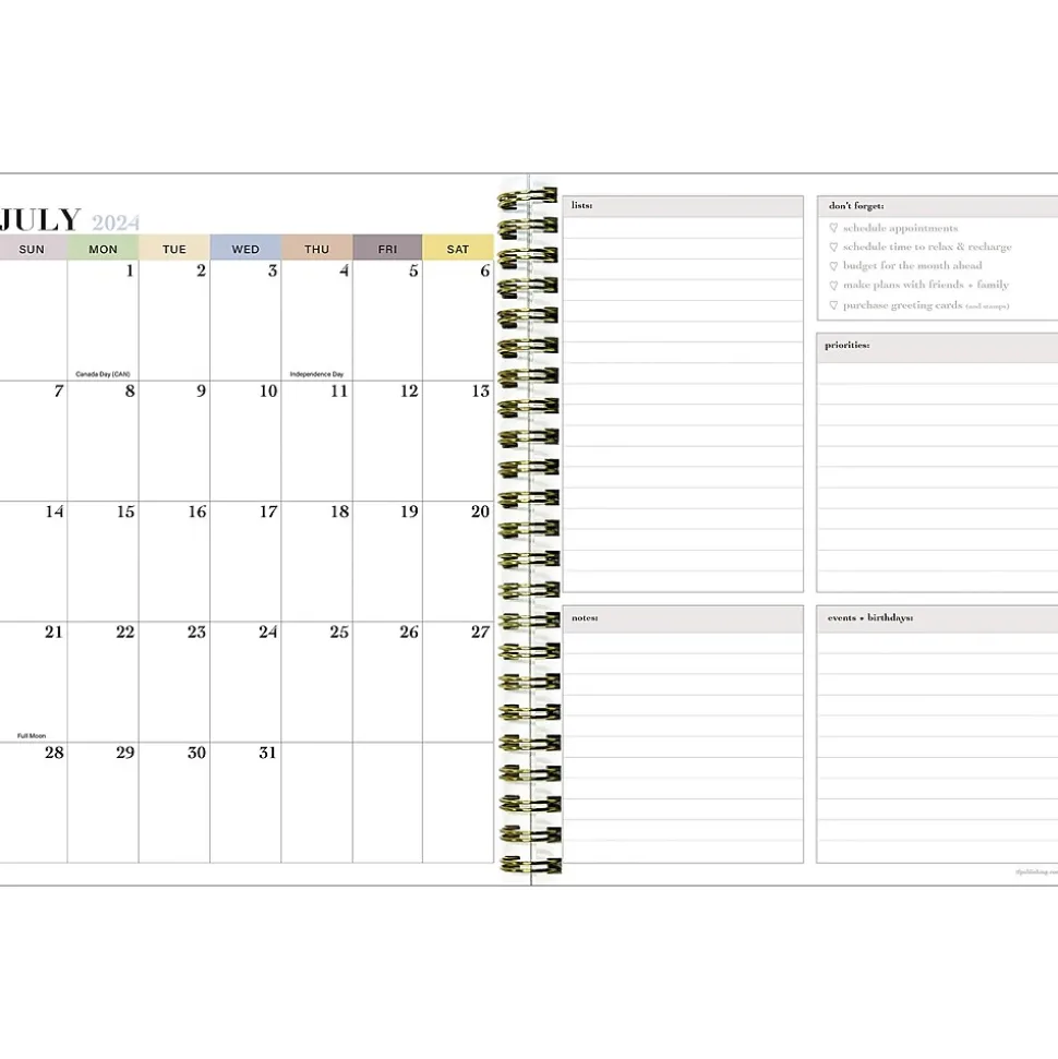 2024-2025 TF Publishing White Lotus Verde Fronds 6" x 8" Academic Weekly & Monthly Planner, Paperboard Cover, Green/White