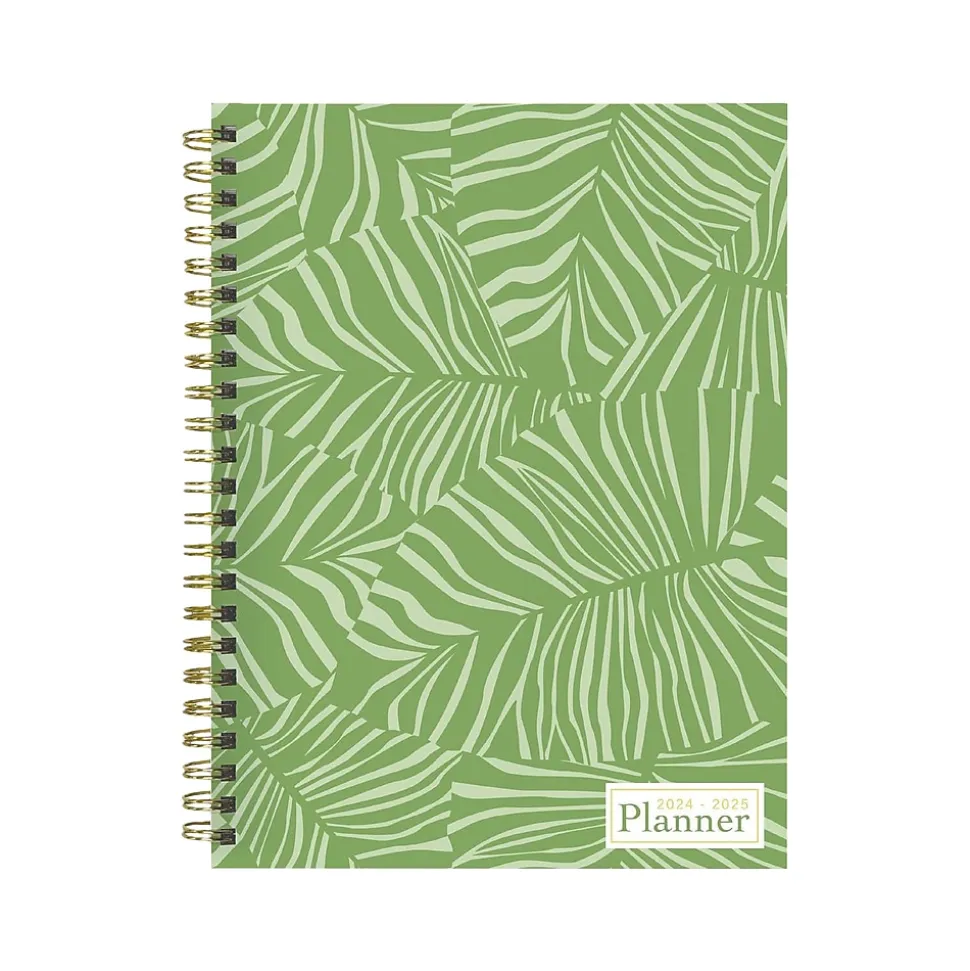 2024-2025 TF Publishing White Lotus Verde Fronds 6" x 8" Academic Weekly & Monthly Planner, Paperboard Cover (AY25-9210)
