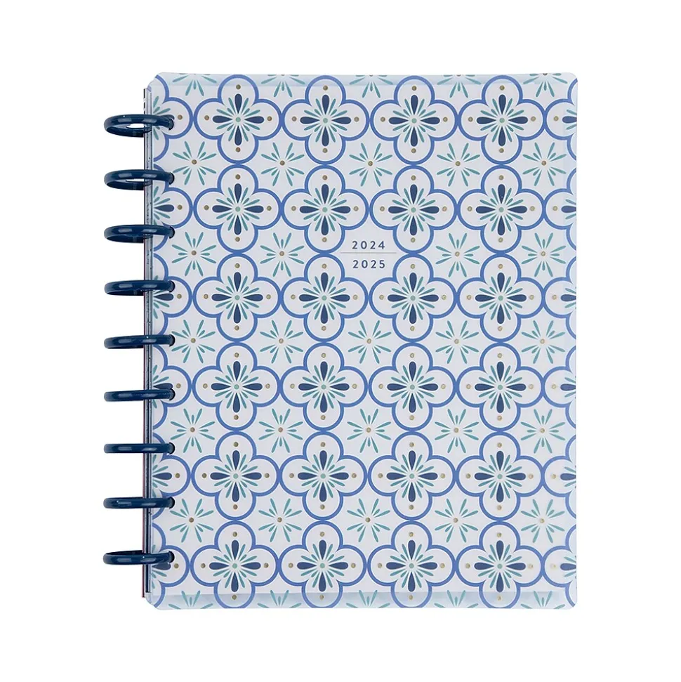 2024-2025 The Happy Planner Exotic Borders 7" x 9.25" Academic Weekly & Monthly Planner, Plastic Cover, White/Blue
