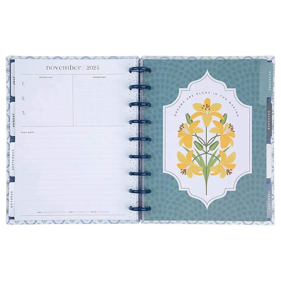 2024-2025 The Happy Planner Exotic Borders 7" x 9.25" Academic Weekly & Monthly Planner, Plastic Cover, White/Blue