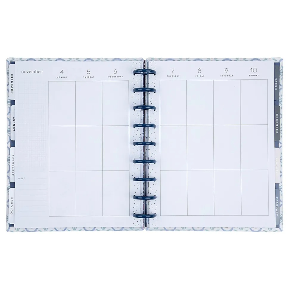 2024-2025 The Happy Planner Exotic Borders 7" x 9.25" Academic Weekly & Monthly Planner, Plastic Cover, White/Blue