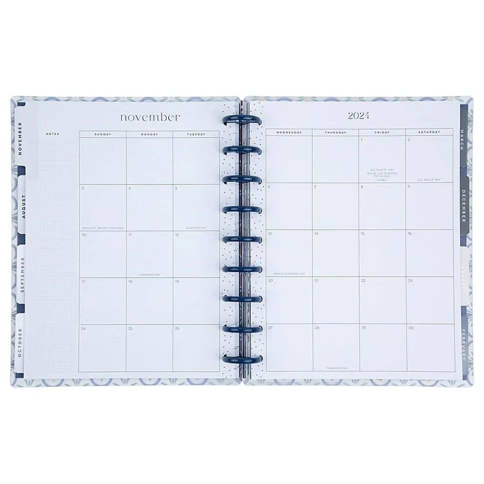 2024-2025 The Happy Planner Exotic Borders 7" x 9.25" Academic Weekly & Monthly Planner, Plastic Cover, White/Blue