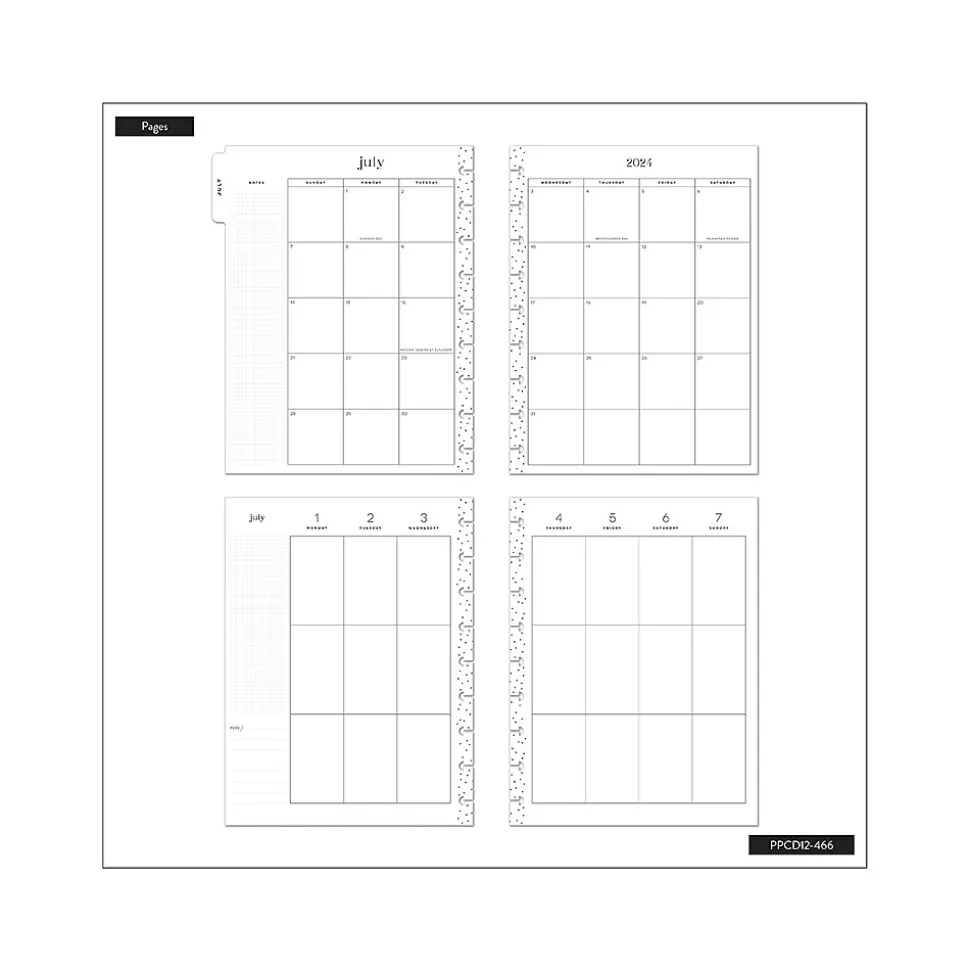2024-2025 The Happy Planner Exotic Borders 7" x 9.25" Academic Weekly & Monthly Planner, Plastic Cover, White/Blue