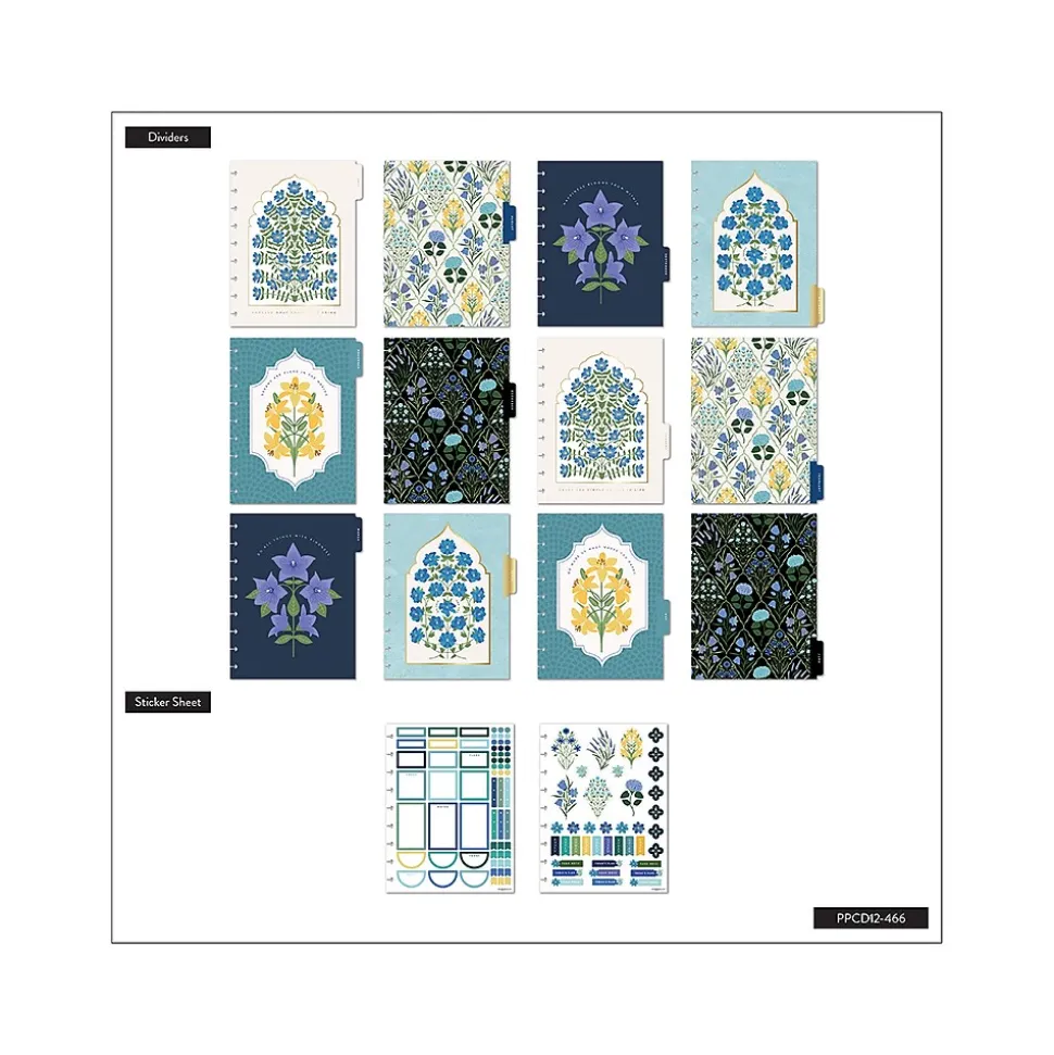 2024-2025 The Happy Planner Exotic Borders 7" x 9.25" Academic Weekly & Monthly Planner, Plastic Cover, White/Blue