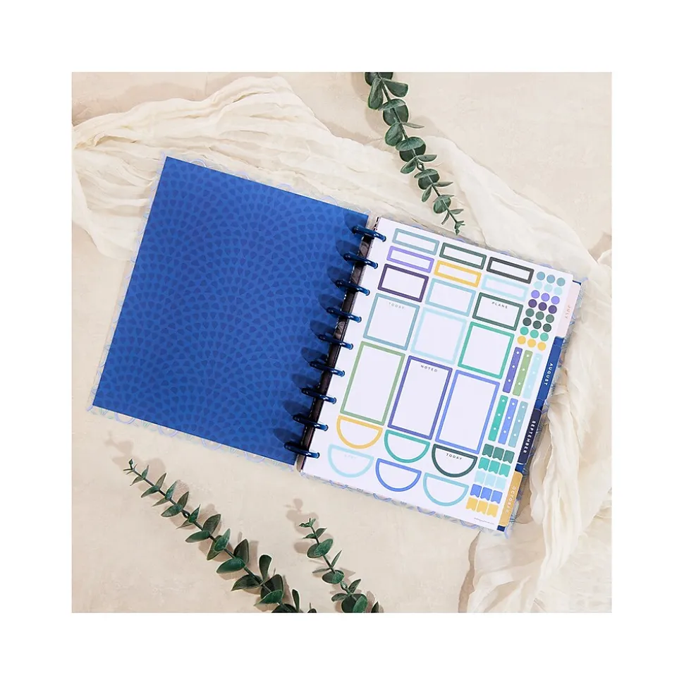 2024-2025 The Happy Planner Exotic Borders 7" x 9.25" Academic Weekly & Monthly Planner, Plastic Cover, White/Blue