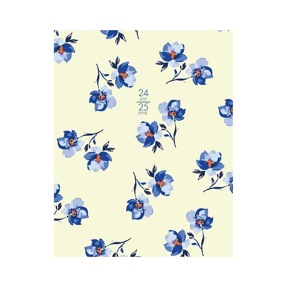 2024-2025 Willow Creek Blue Bell Floral 7.5" x 9.5" Academic Monthly Planner, Paper Cover, Yellow/Blue (47620)