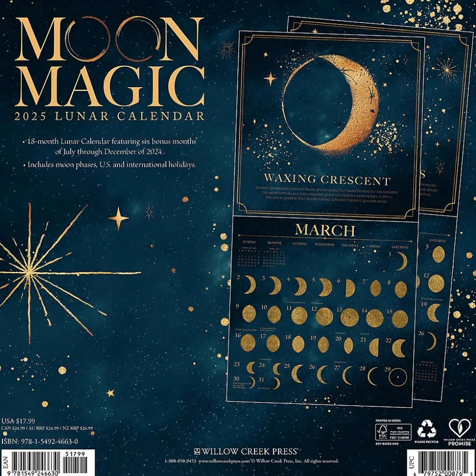 2025 Willow Creek Moon Magic 12" x 12" Monthly Wall Calendar (46630)