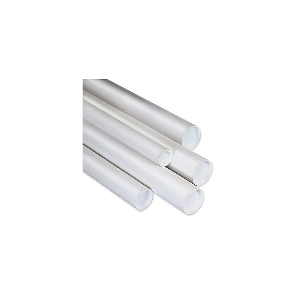 4" x 26" - White Mailing Tubes with Cap, 15/Case