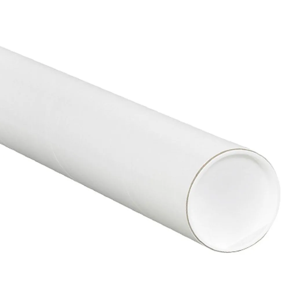 4" x 42" - White Mailing Tubes with Cap, 15/Case