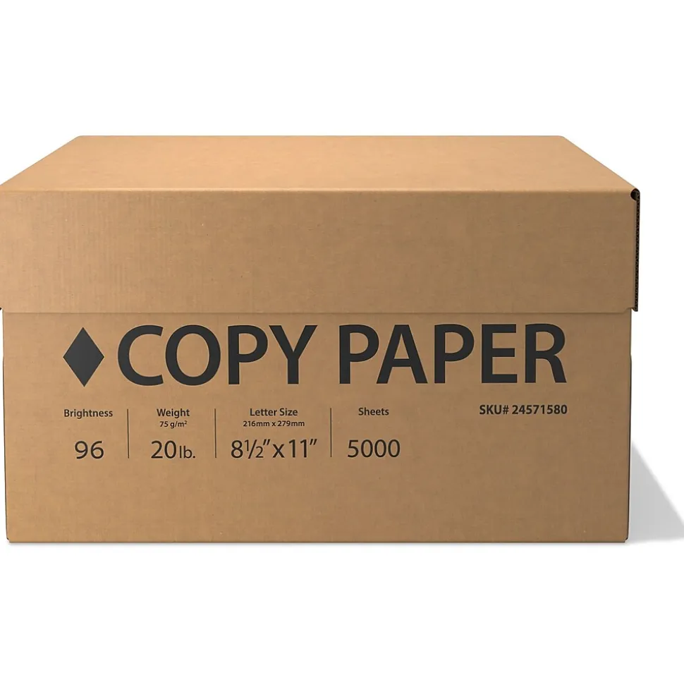 8.5" x 11" Copy Paper, 20 lbs., White, 5000 Sheets/Carton (61980CT)