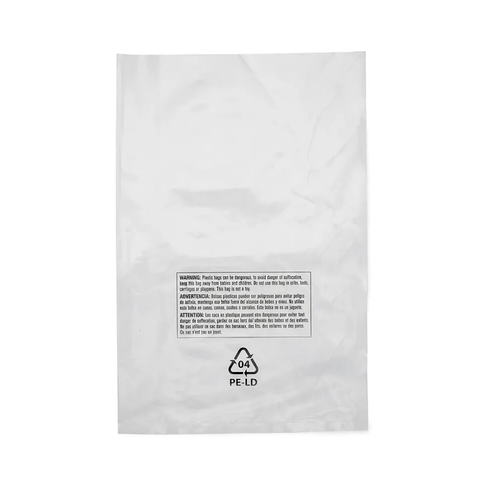 9" x 12" Suffocation Warning Layflat Poly Bags, 2 Mil, Clear, 1000/Carton (16110)